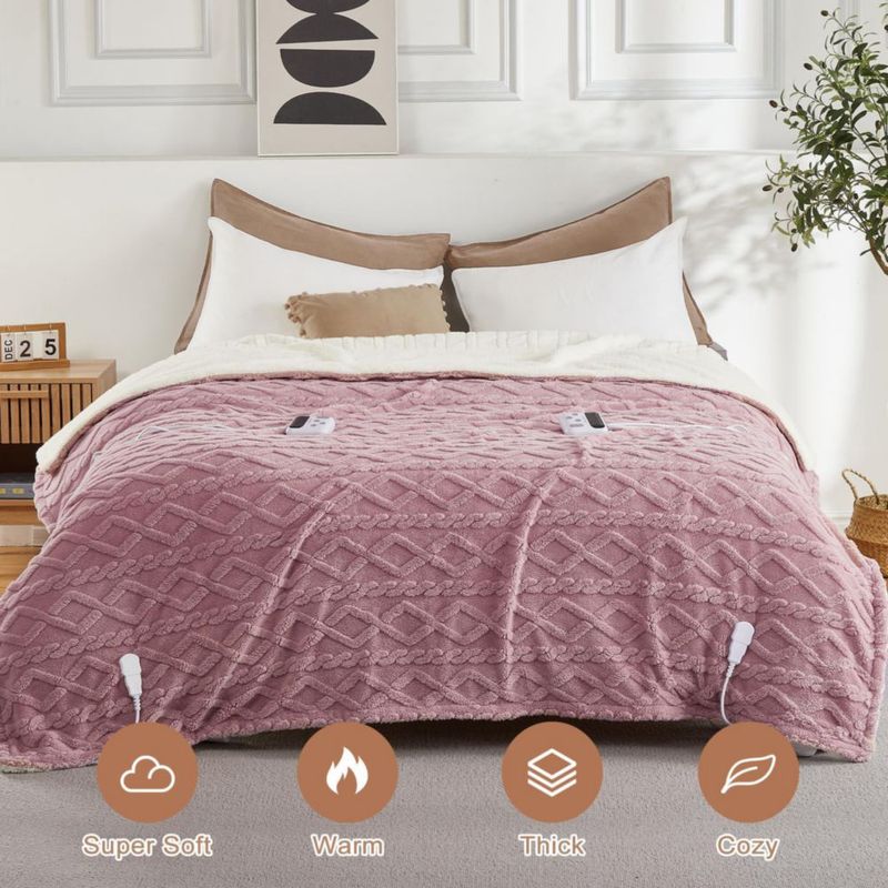 Manta eléctrica CAROMIO Cal King 239 cm Sherpa calefactable rosa