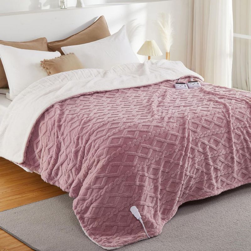 Manta eléctrica CAROMIO Cal King 239 cm Sherpa calefactable rosa
