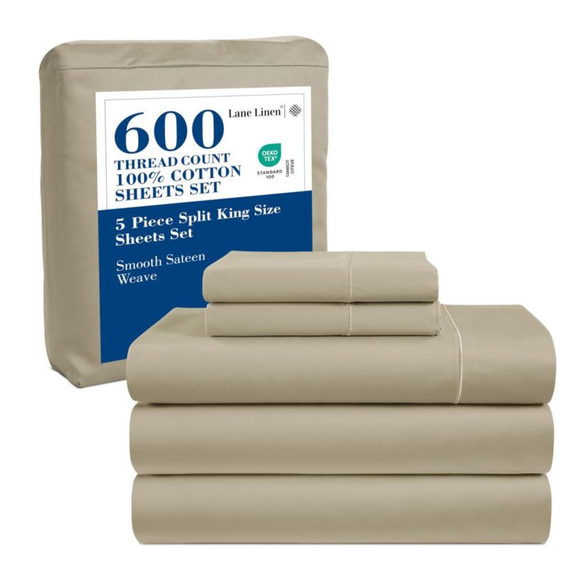 Juego de sábanas LANE LINEN King Split 600 hilos satén de algodón