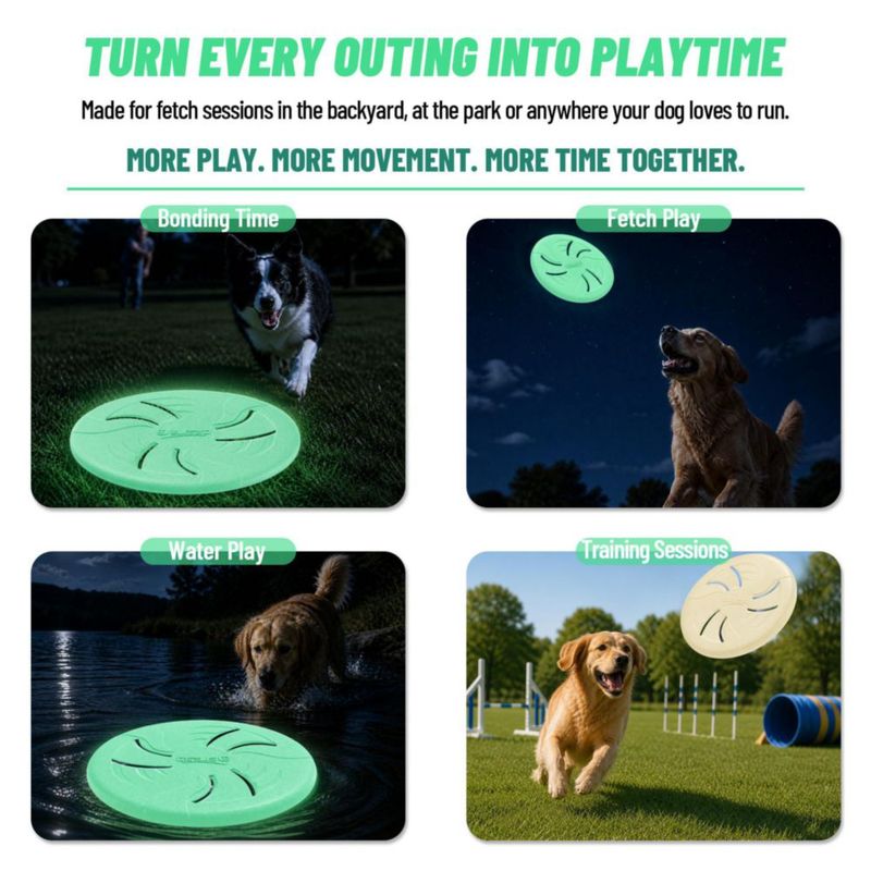 Disco Volador para Perro HONGEZEY 23 cm Flexible y Resplandeciente (TPR)