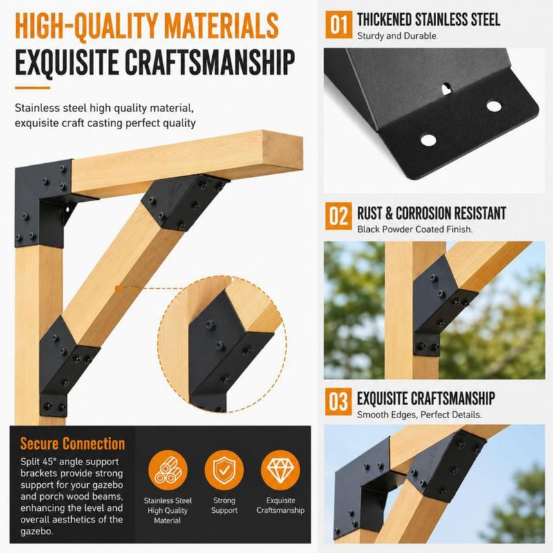 Soporte de Montaje ORIGLE 45° para Madera 4x4 – Juego de 8 Acero
