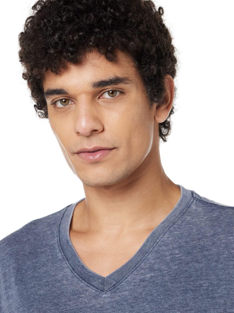 Camiseta Lucky Brand 2XL azul marino americano con acabado burnout y cuello en V