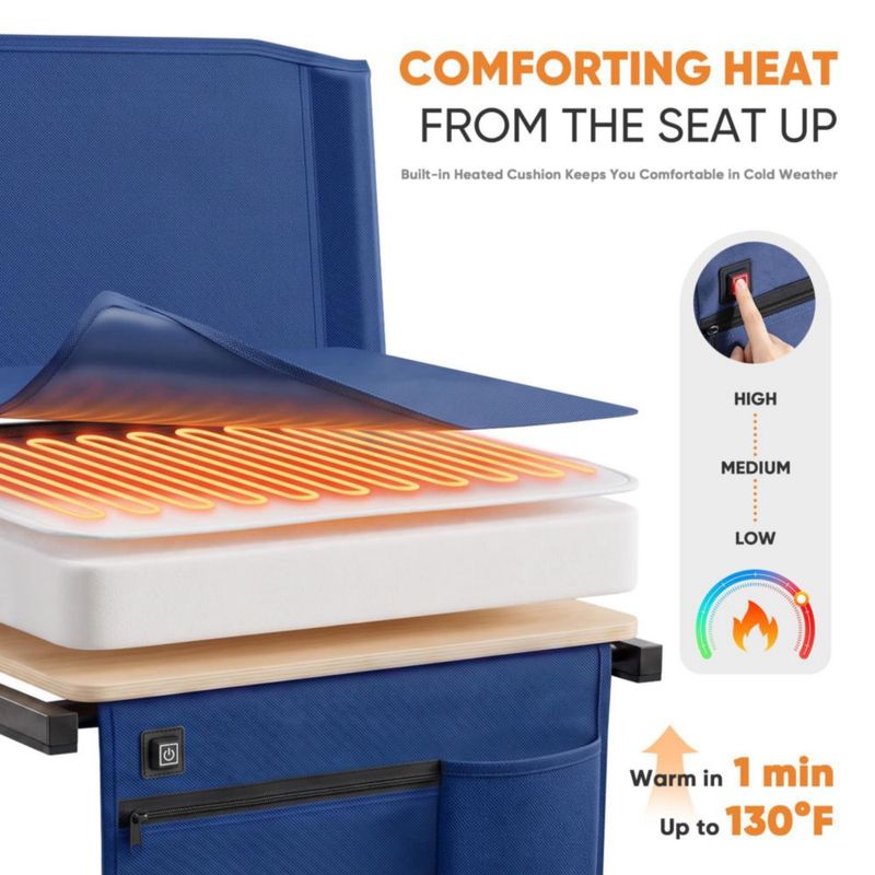 Asiento de estadio Sekey calefaccionado azul de 3 niveles USB 55 kg