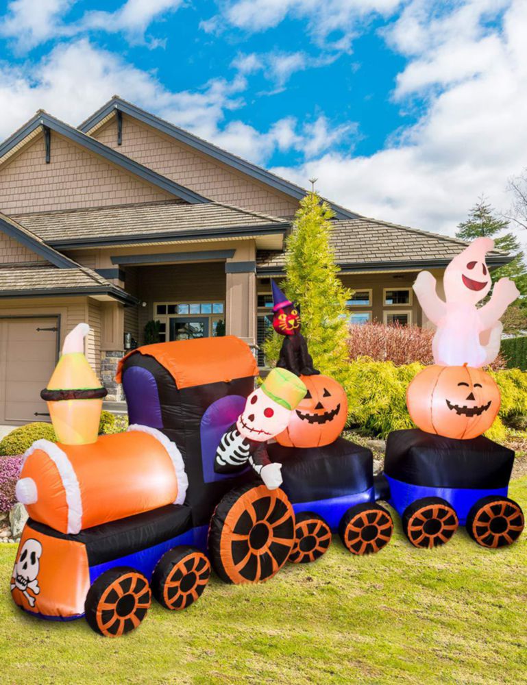 Tren inflable AJY 27 m con gatitos fantasmas y calabazas