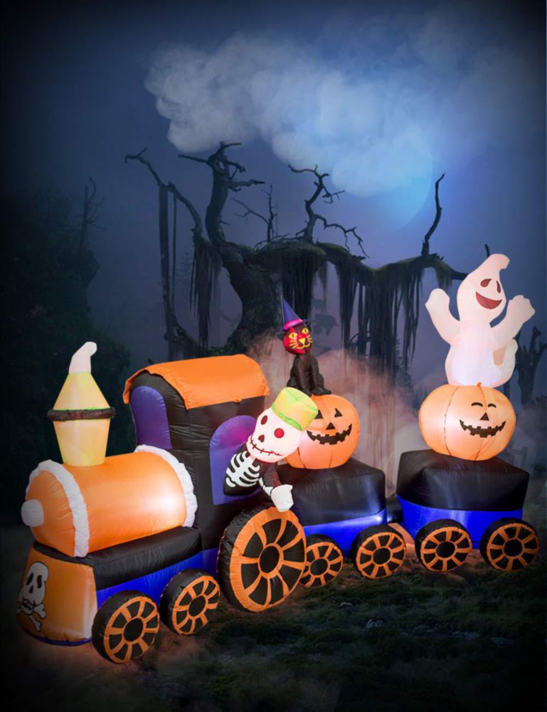 Tren inflable AJY 27 m con gatitos fantasmas y calabazas
