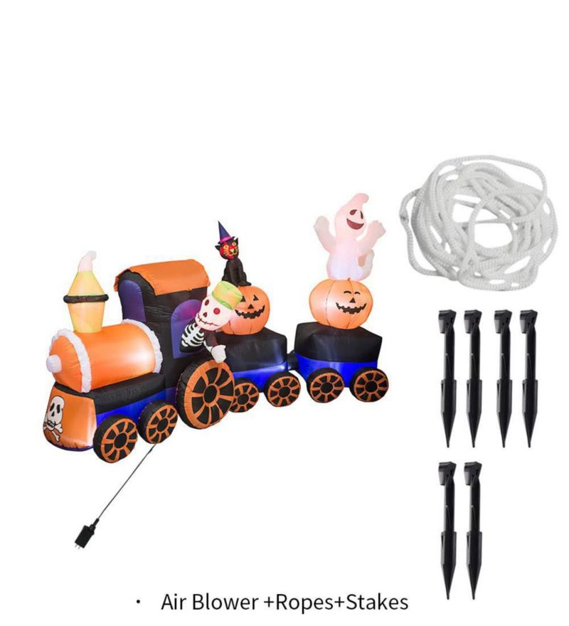 Tren inflable AJY 27 m con gatitos fantasmas y calabazas