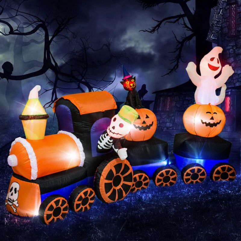 Tren inflable AJY 27 m con gatitos fantasmas y calabazas