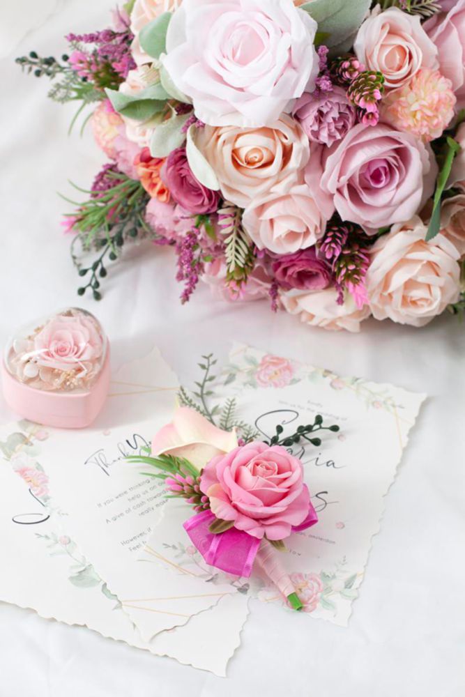 Set de Corsage y Boutonnière Floinla Rosa Suave para Bodas y Graduaciones
