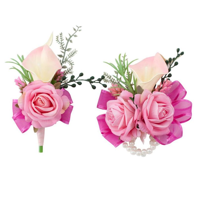 Set de Corsage y Boutonnière Floinla Rosa Suave para Bodas y Graduaciones