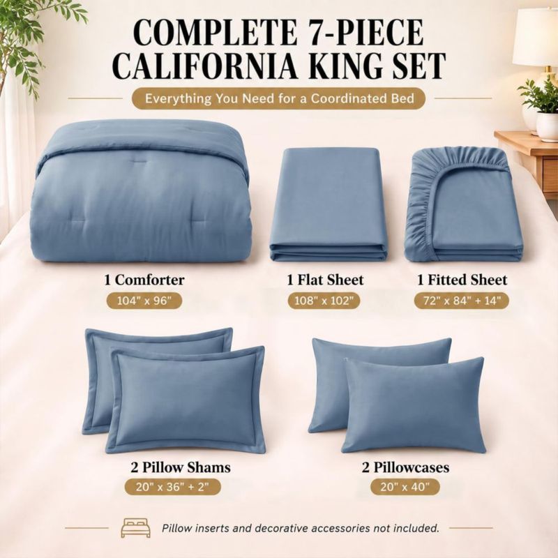 Juego de cama CozyLux King Azul Polvoriento – 7 piezas