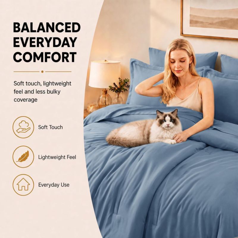 Juego de cama CozyLux King Azul Polvoriento – 7 piezas