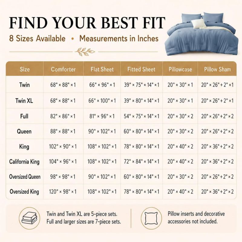Juego de cama CozyLux King Azul Polvoriento – 7 piezas