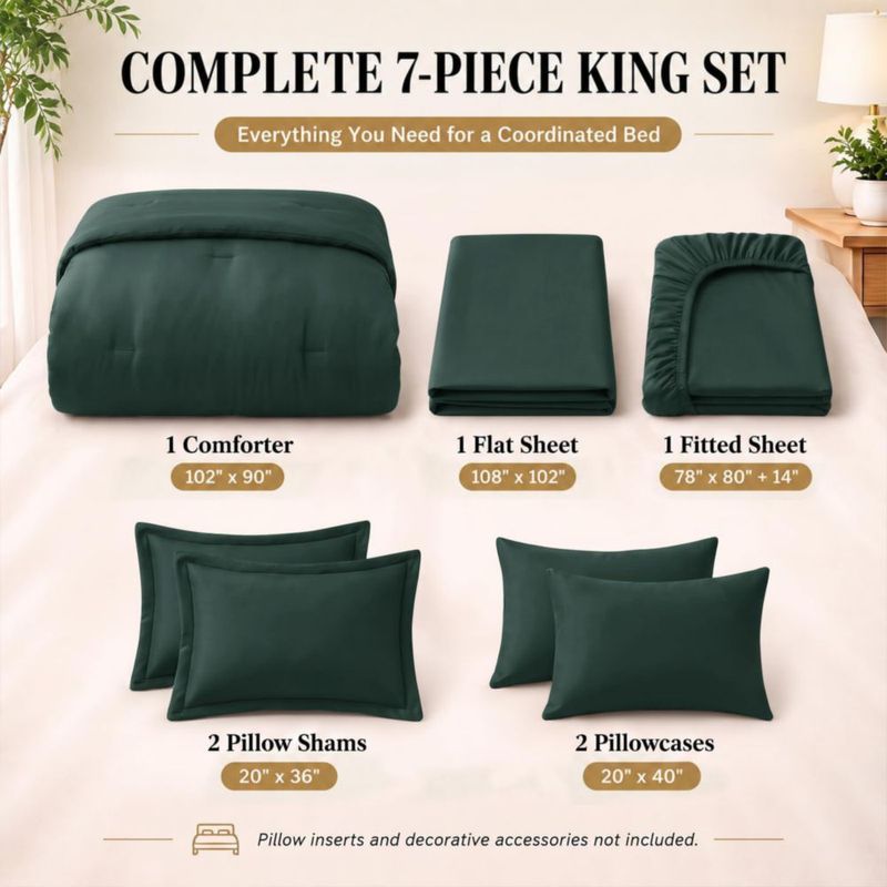 Juego de Edredón CozyLux King 7 Piezas Verde Bosque
