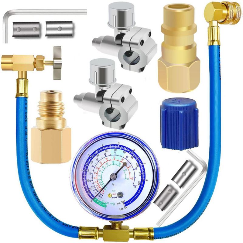 Kit de Recarga de Aire Acondicionado FANOVO R134a R12 R22 con Adaptador de Manómetro