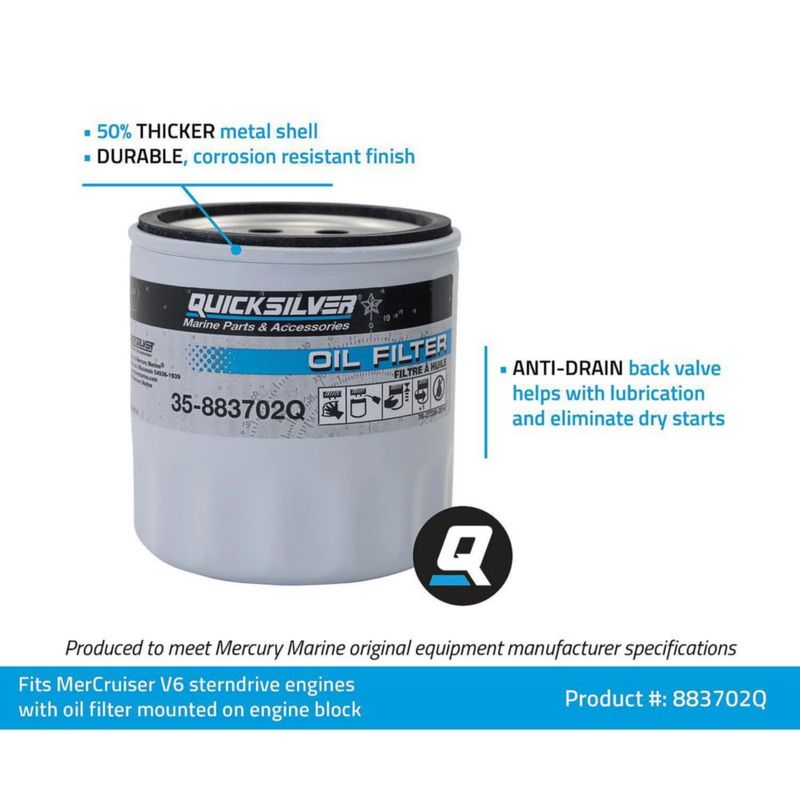 Filtro de Aceite Quicksilver 883702Q V6 MerCruiser