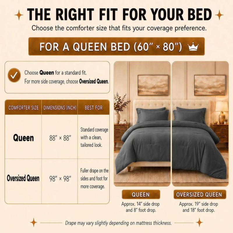 Juego de Edredón CozyLux Queen 7 piezas Gris Oscuro