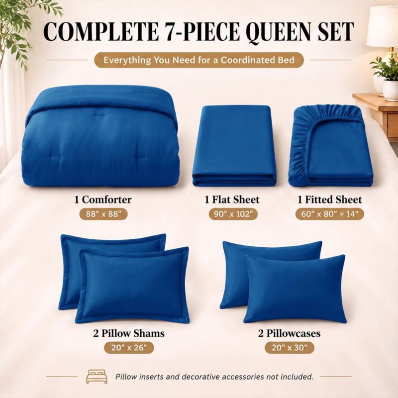 Juego de edredón CozyLux Queen 7 piezas azul microfibra