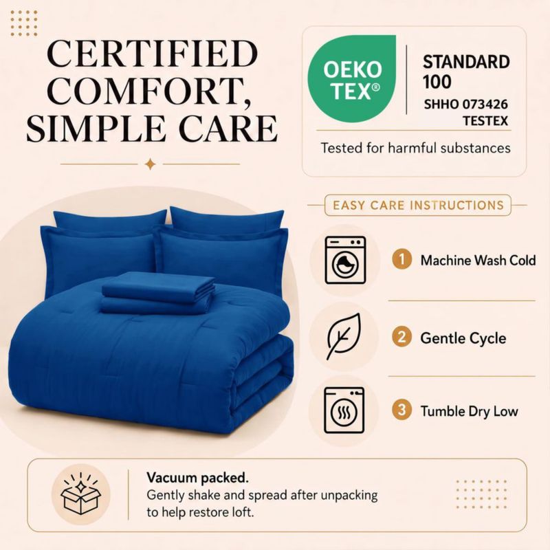 Juego de edredón CozyLux Queen 7 piezas azul microfibra