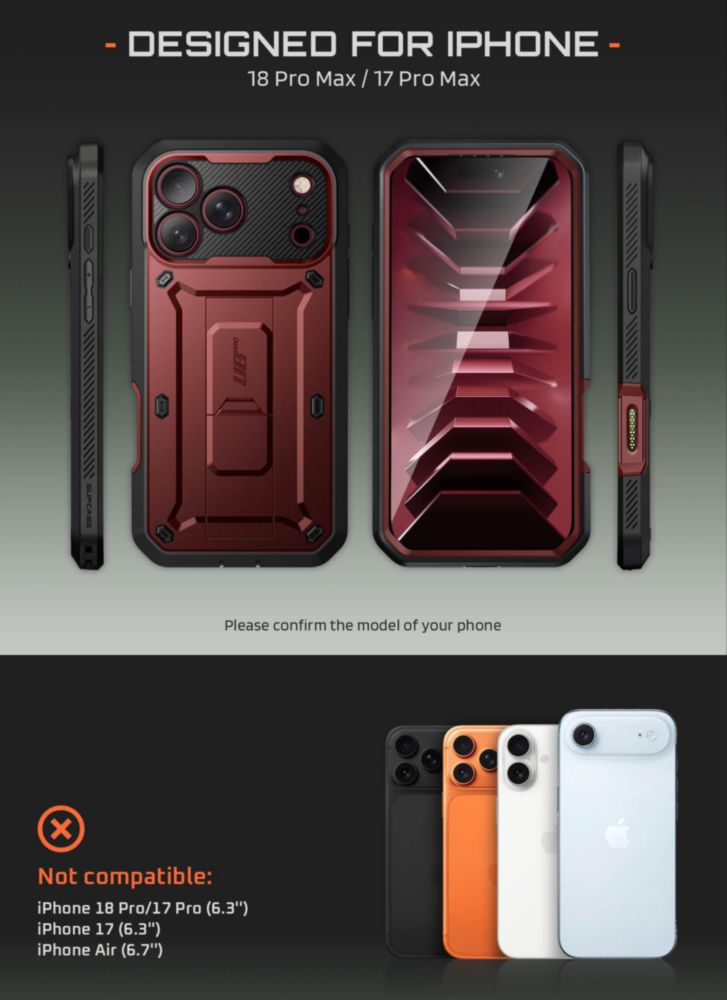 Funda SUPCASE para iPhone 18/17 Pro Max – Burdeos