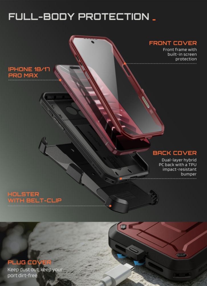 Funda SUPCASE para iPhone 18/17 Pro Max – Burdeos