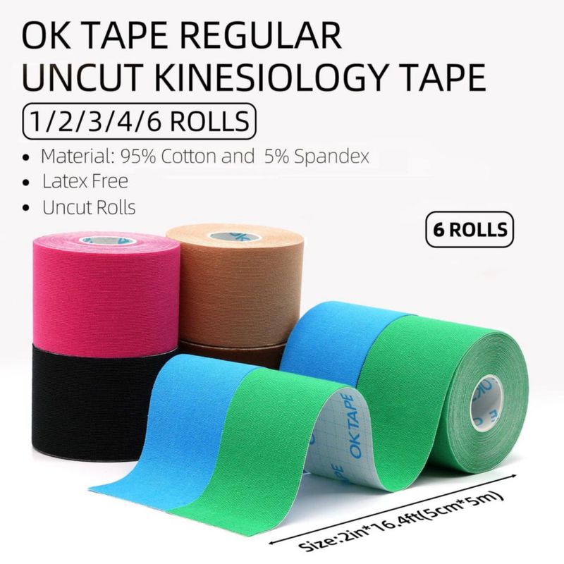 Cinta de Kinesiotaping OK TAPE - Pack de 6 (5 cm × 5 m) sin látex