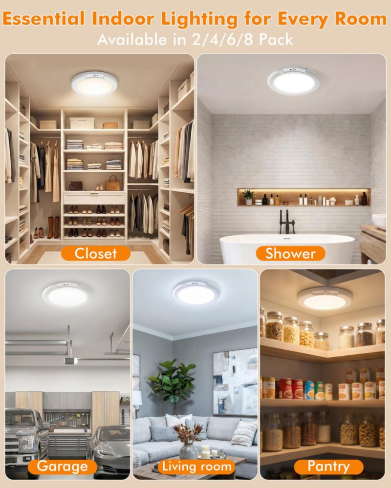 Luz de techo wemidels – paquete de 8 unidades recargable con sensor de movimiento