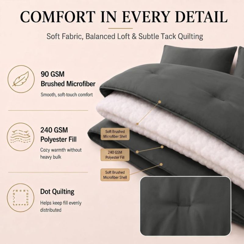 Juego de cama CozyLux King 7 piezas Gris Oscuro de microfibra