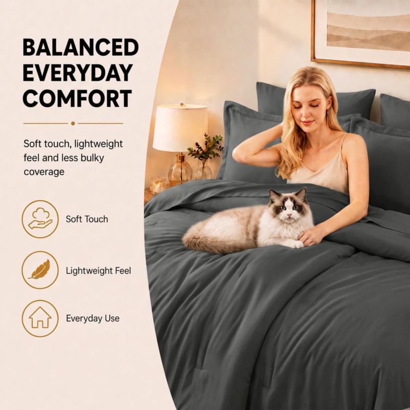Juego de cama CozyLux King 7 piezas Gris Oscuro de microfibra
