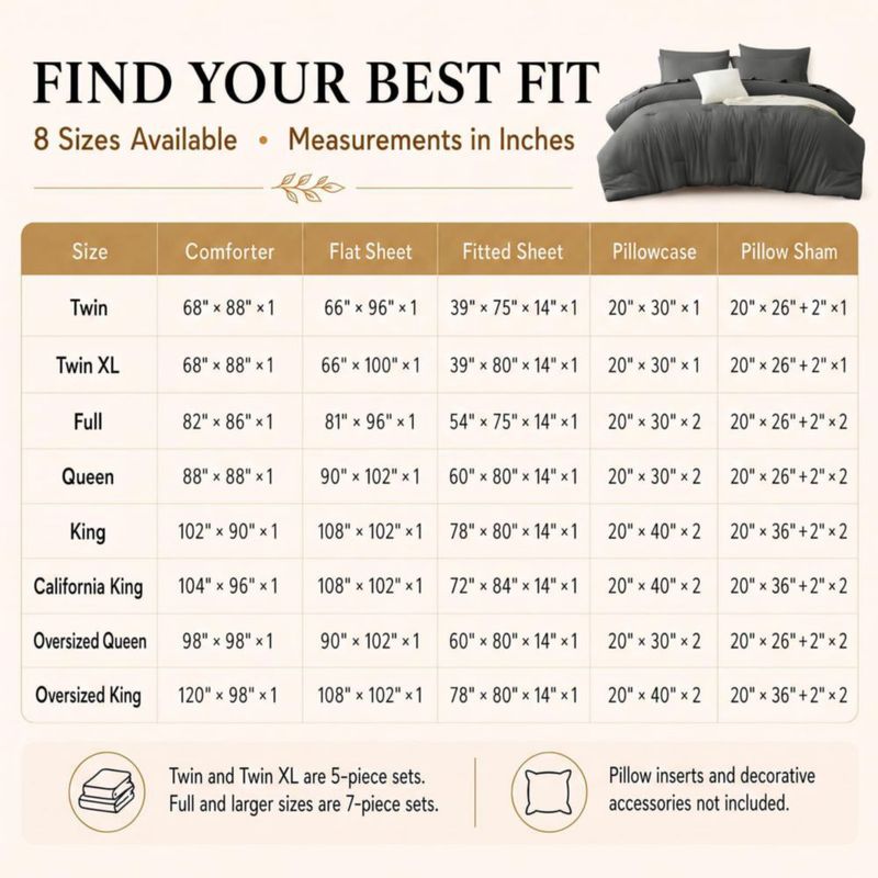 Juego de cama CozyLux King 7 piezas Gris Oscuro de microfibra