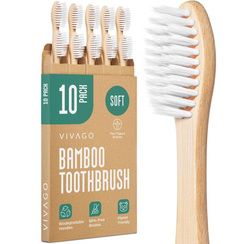 Cepillo de dientes VIVAGO 10 unidades cerdas suaves de bambú