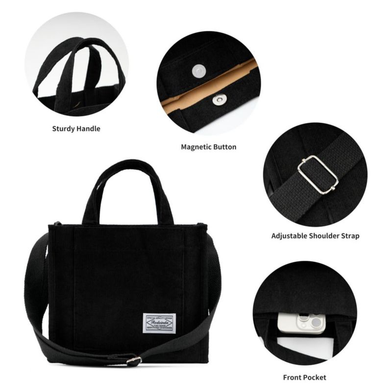 Bolso REDSINDA 25x12x20 cm de pana negro bandolera