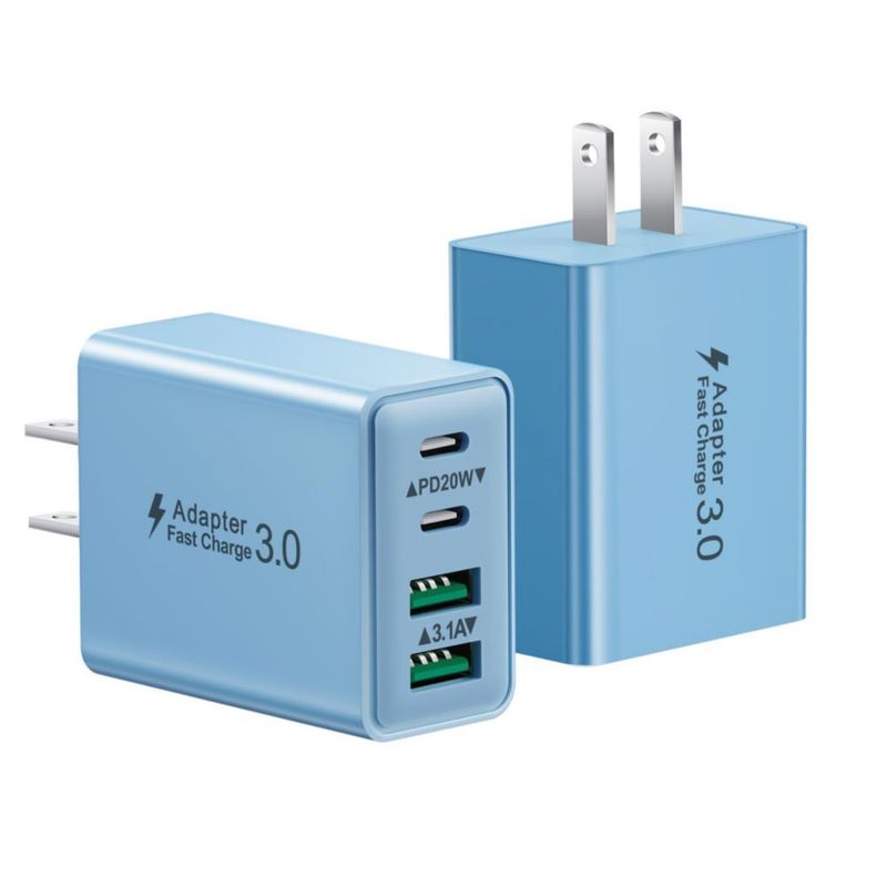 Bloque de cargador USB C 40 W 4 puertos adaptador de corriente dual PD+QC paquete de 2