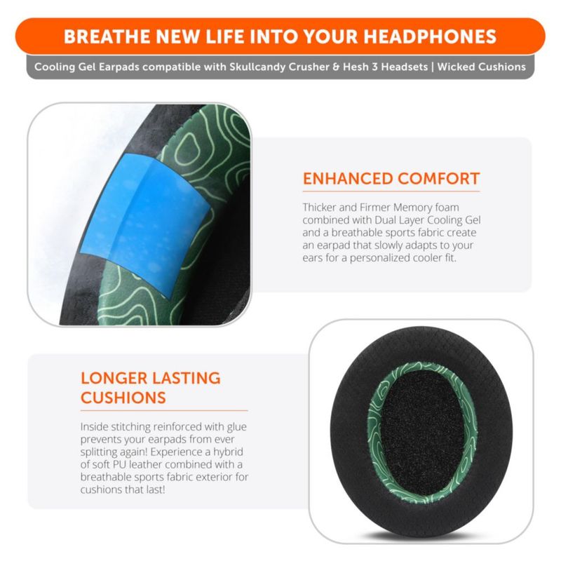 Almohadillas de auriculares WC Gel refrigerante para Skullcandy Crusher/Hesh