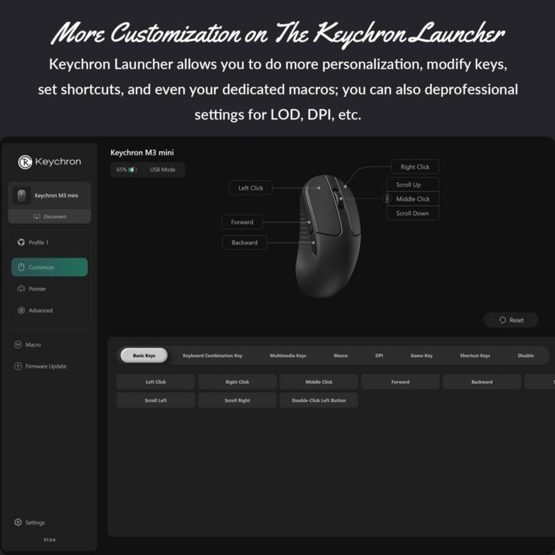 Mouse inalámbrico Keychron M3 Mini Bluetooth 5.2 12000 DPI
