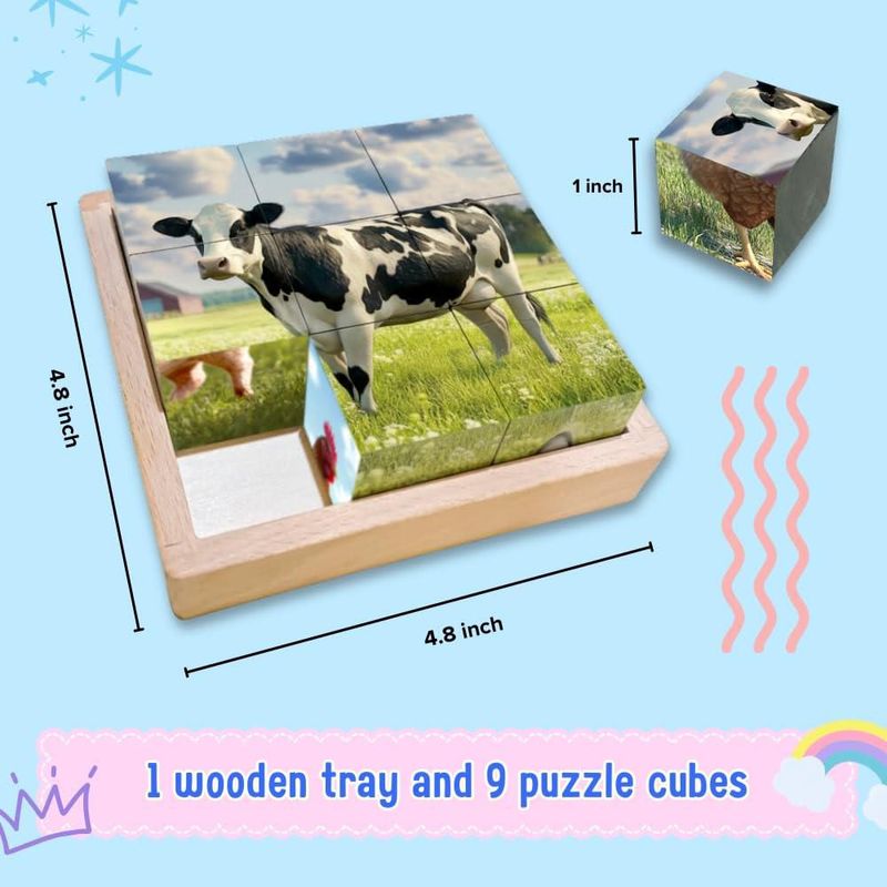 Rompecabezas Montessori Castle 6 en 1 de madera con animales de granja