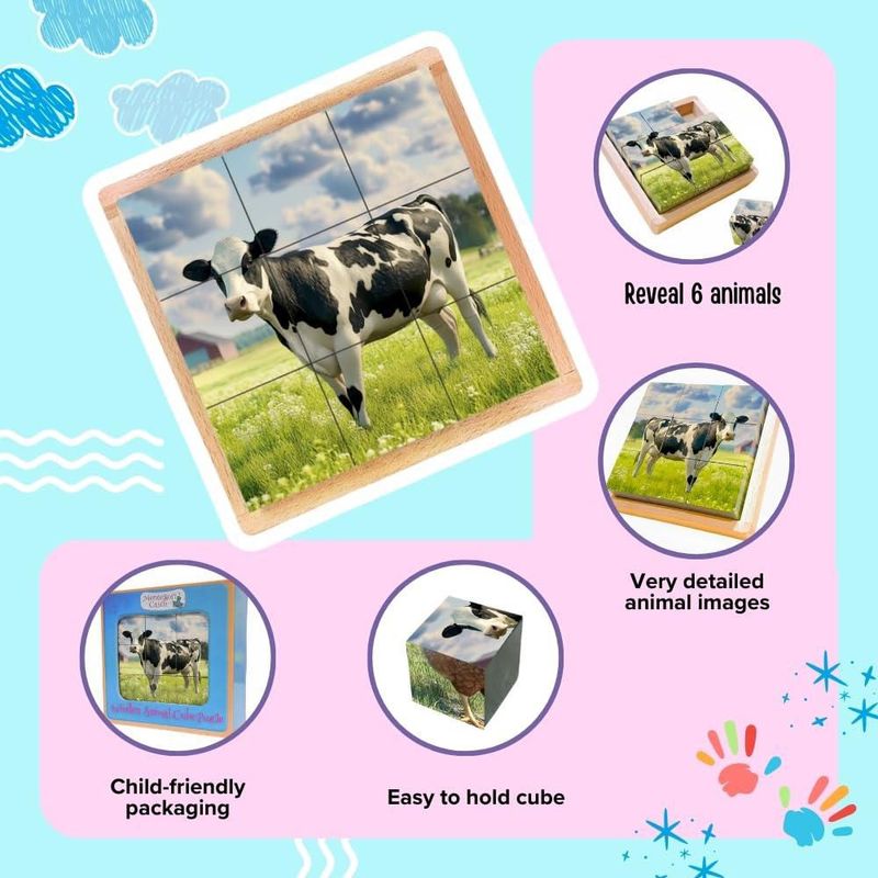 Rompecabezas Montessori Castle 6 en 1 de madera con animales de granja