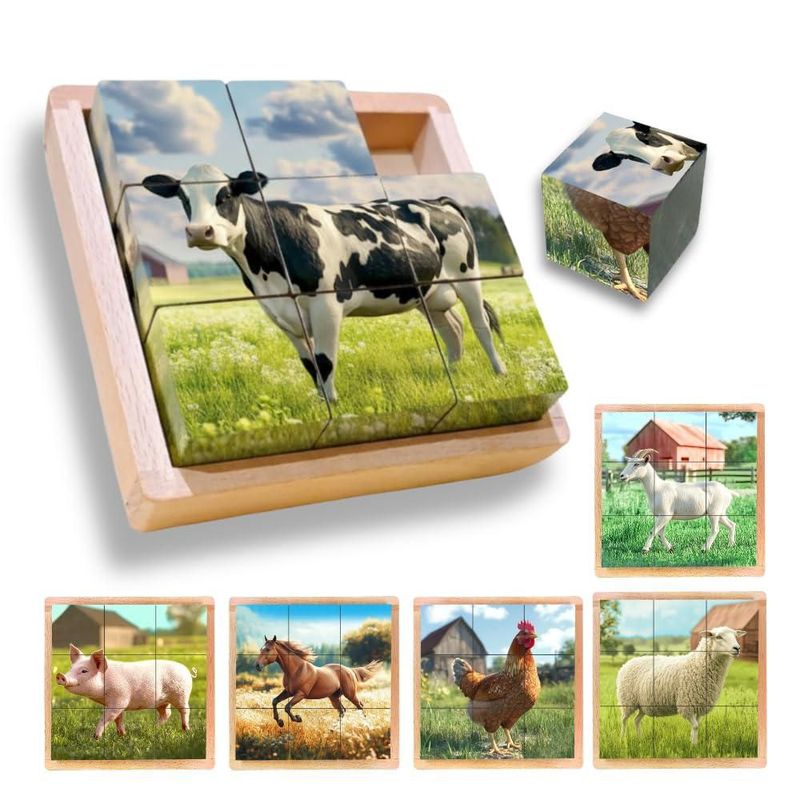 Rompecabezas Montessori Castle 6 en 1 de madera con animales de granja
