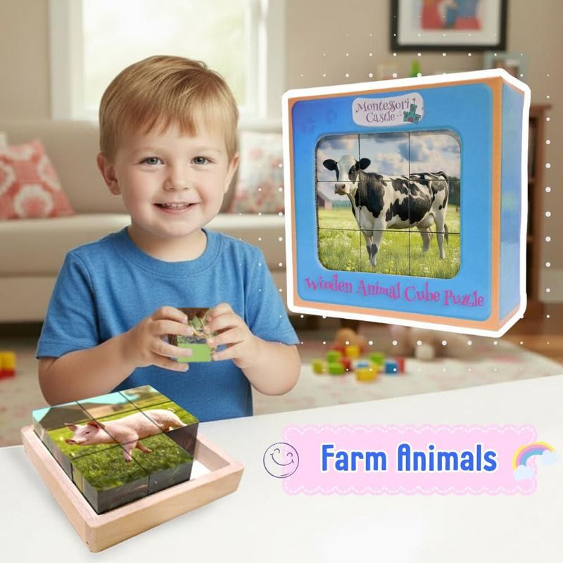 Rompecabezas Montessori Castle 6 en 1 de madera con animales de granja