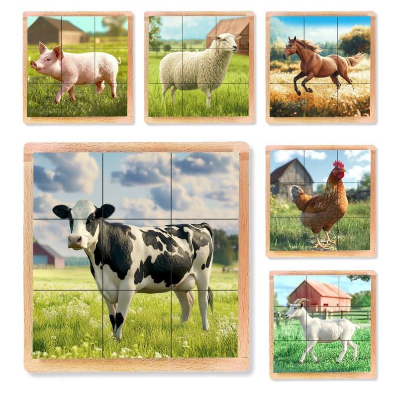 Rompecabezas Montessori Castle 6 en 1 de madera con animales de granja