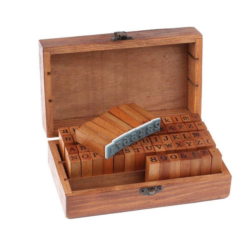 Set de 70 sellos alfabéticos Warmtree con letras de madera