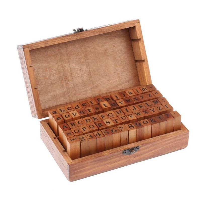 Set de 70 sellos alfabéticos Warmtree con letras de madera