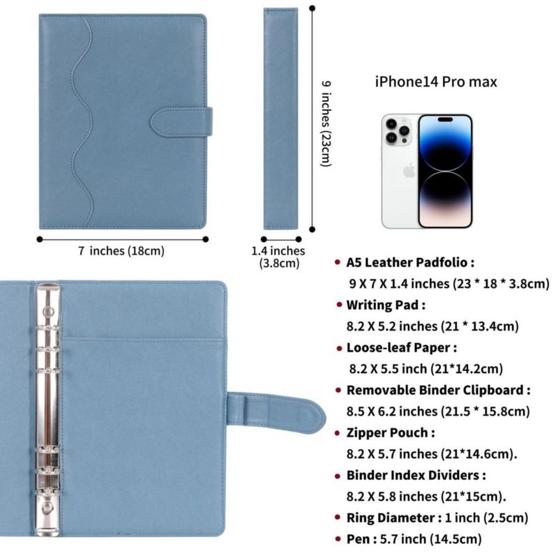 Diario WASON A5 de Cuero PU Recargable Mist Azul