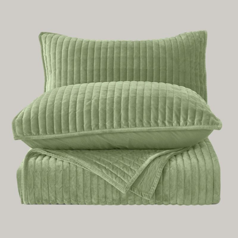 Juego de colcha de terciopelo Wonderful King 269 cm color Salvia con 2 fundas de almohada