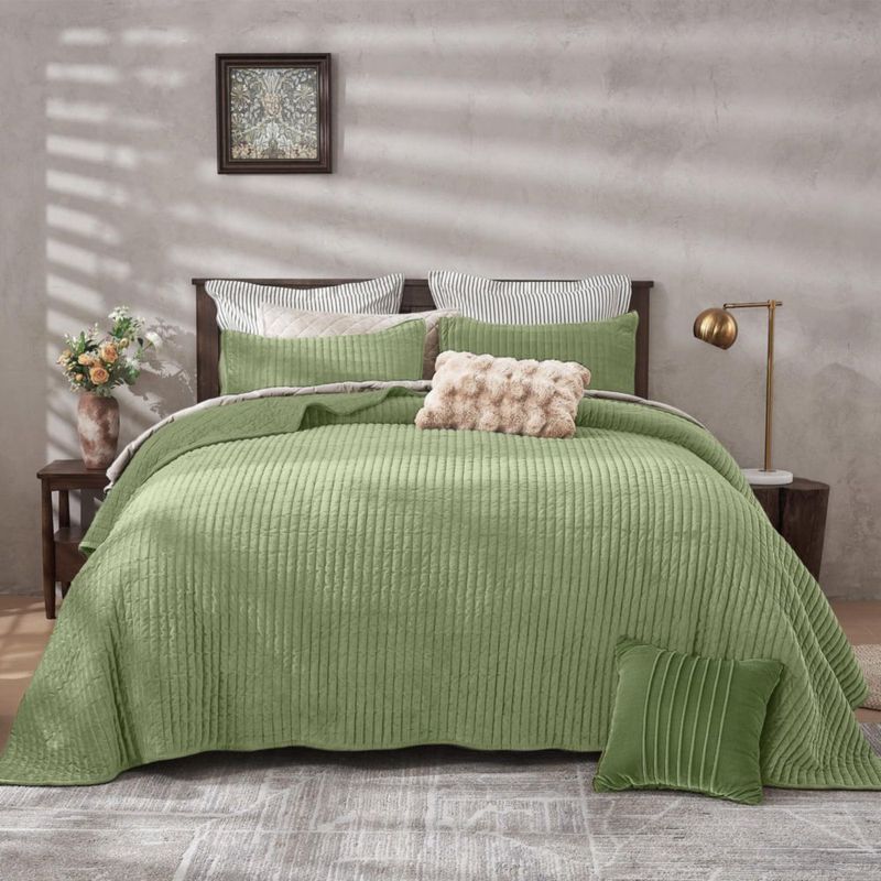Juego de colcha de terciopelo Wonderful King 269 cm color Salvia con 2 fundas de almohada