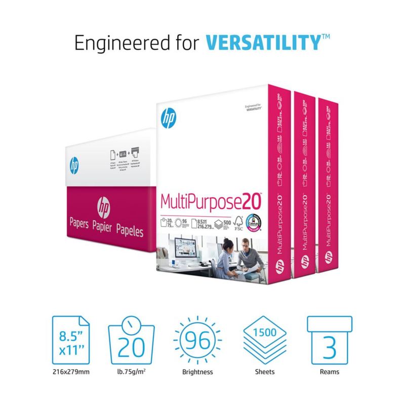 Papel de copia HP Papers 216 x 279 cm 1500 hojas 9 kg