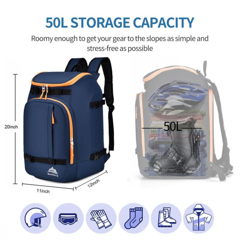 Mochila para botas de esquí FeedMoo 50L azul oscuro impermeable