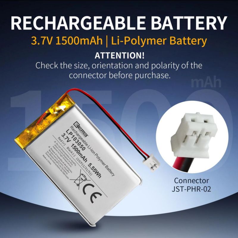 Batería LiPo EEMB 3.7 V 1500 mAh JST 2.0 mm – 1 unidad
