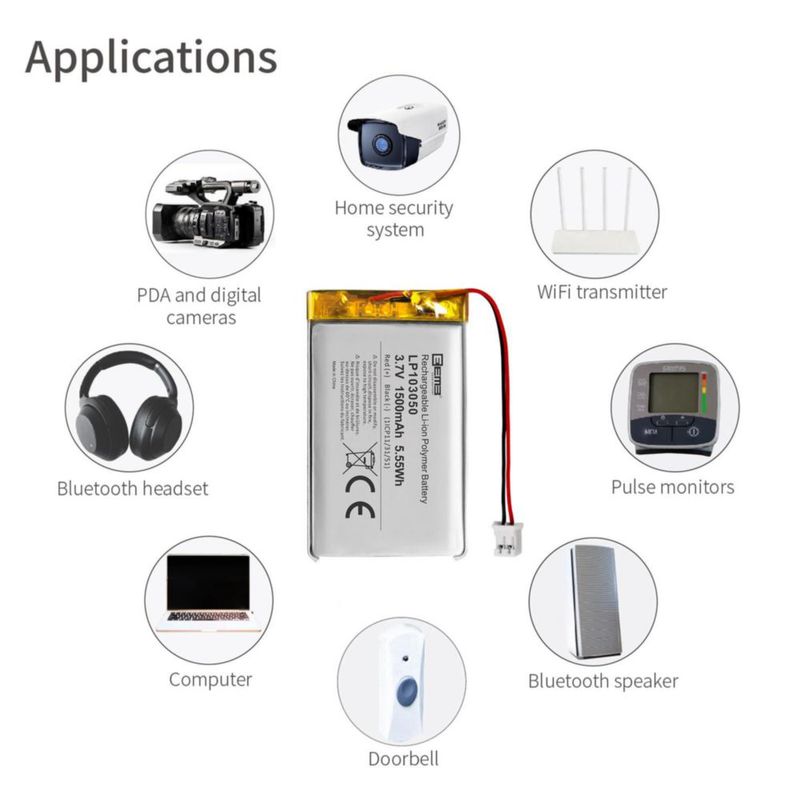 Batería LiPo EEMB 3.7 V 1500 mAh JST 2.0 mm – 1 unidad