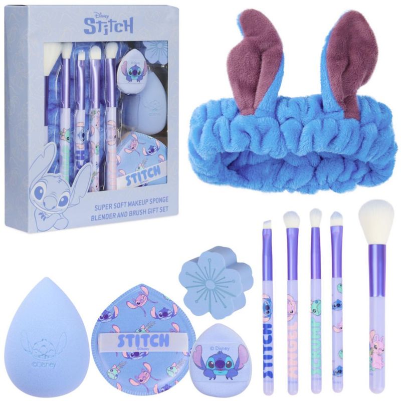Set de brochas y esponjas de maquillaje Get Trend Disney Stitch azul
