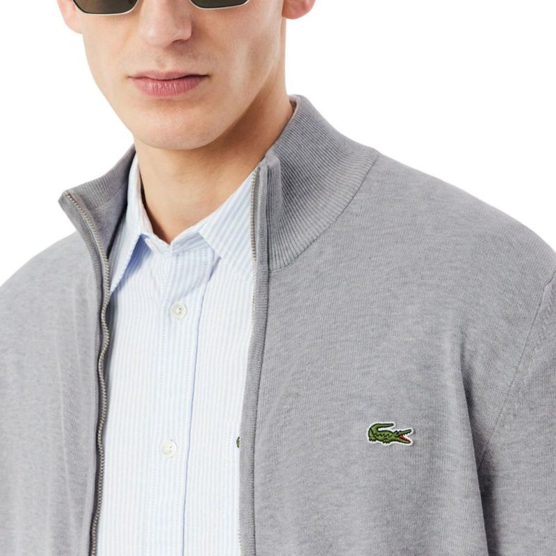 Suéter Lacoste con Cremallera y Cuello Alto de Algodón – Talla Grande